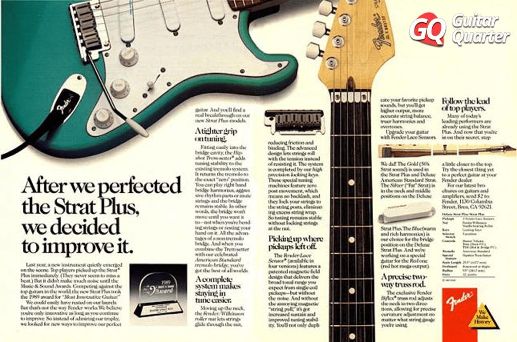 Publicidad de la Fender Stratocaster Plus de 1989.